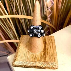 Black CZ Stacking Rings Tin Cobalt Size 7&8